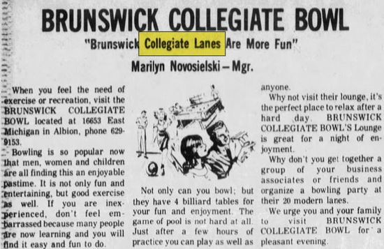 University Lanes (Collegiate Lanes) - April 1975 Homer Index